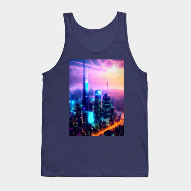 The Futuristic Neon City. Tank Top by SALOX